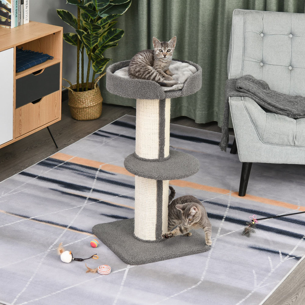 Arbre à chat, arbre à grimper griffoir pour chat, tissu bouclette, centre d'activités 2 plate-formes gris-9