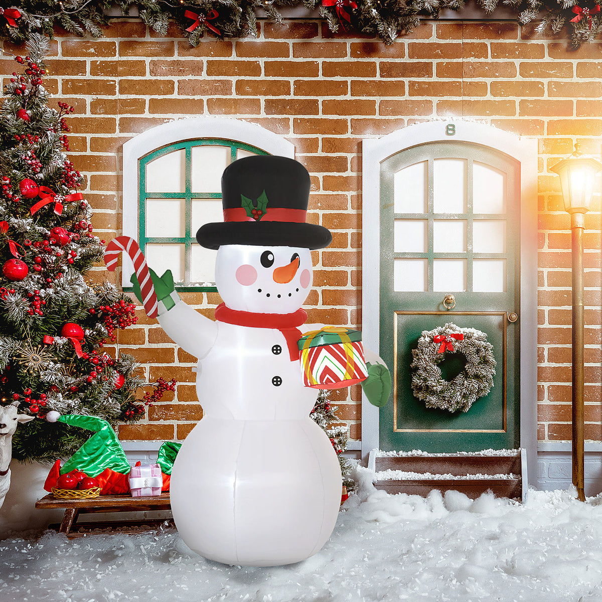 Bonhomme de neige gonflable de Noël de 180 cm avec lumières LED, matériel fixation et souffleur, intérieur et extérieur-1