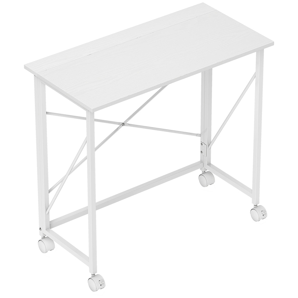 Bureau pliant table d'ordinateur 80 x 40 cm sur roulettes pour bureau à domicile, chambre, petits espaces, blanc-0