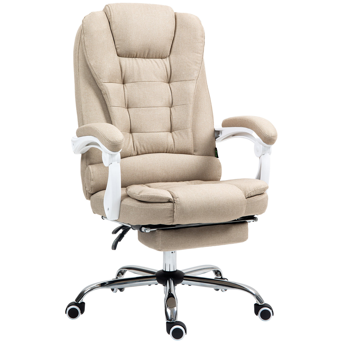 Fauteuil de bureau manager chaise pour ordinateur avec repose-pied dossier inclinable accoudoirs rembourrés en lin beige-0