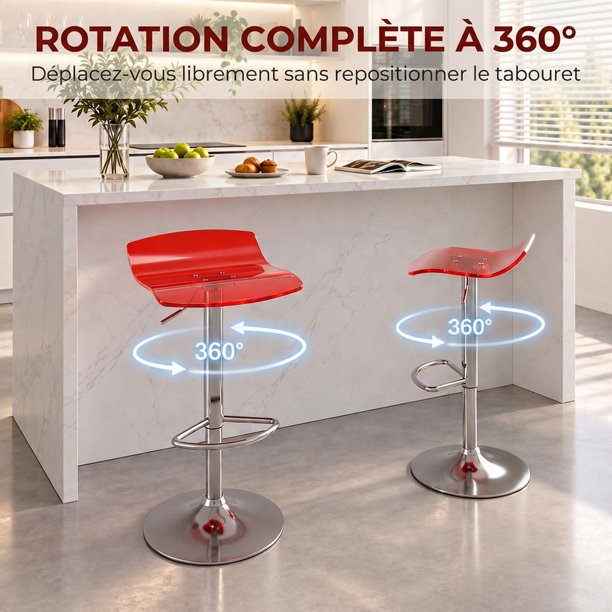 Lot de 2 tabourets de bar design contemporain pivotant 360° hauteur réglable avec repose-pieds 39x39x67-87cm rouge-4