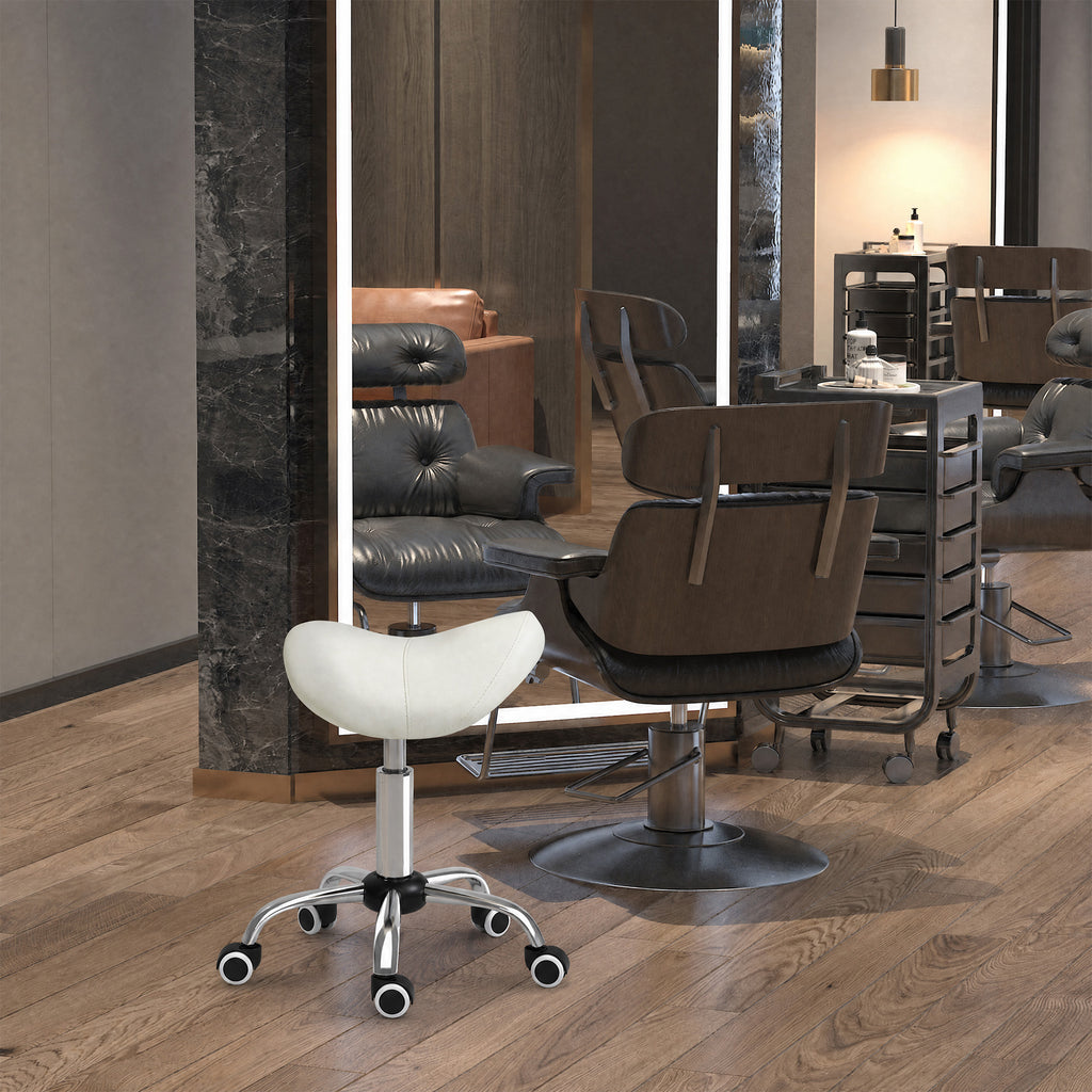 Tabouret à roulettes, tabouret de massage avec hauteur réglable 49-61 cm et selle ergonomique, chaise de travail à roulettes pivotant 360°, pour salon de massage tatouage clinique spa, blanc-1
