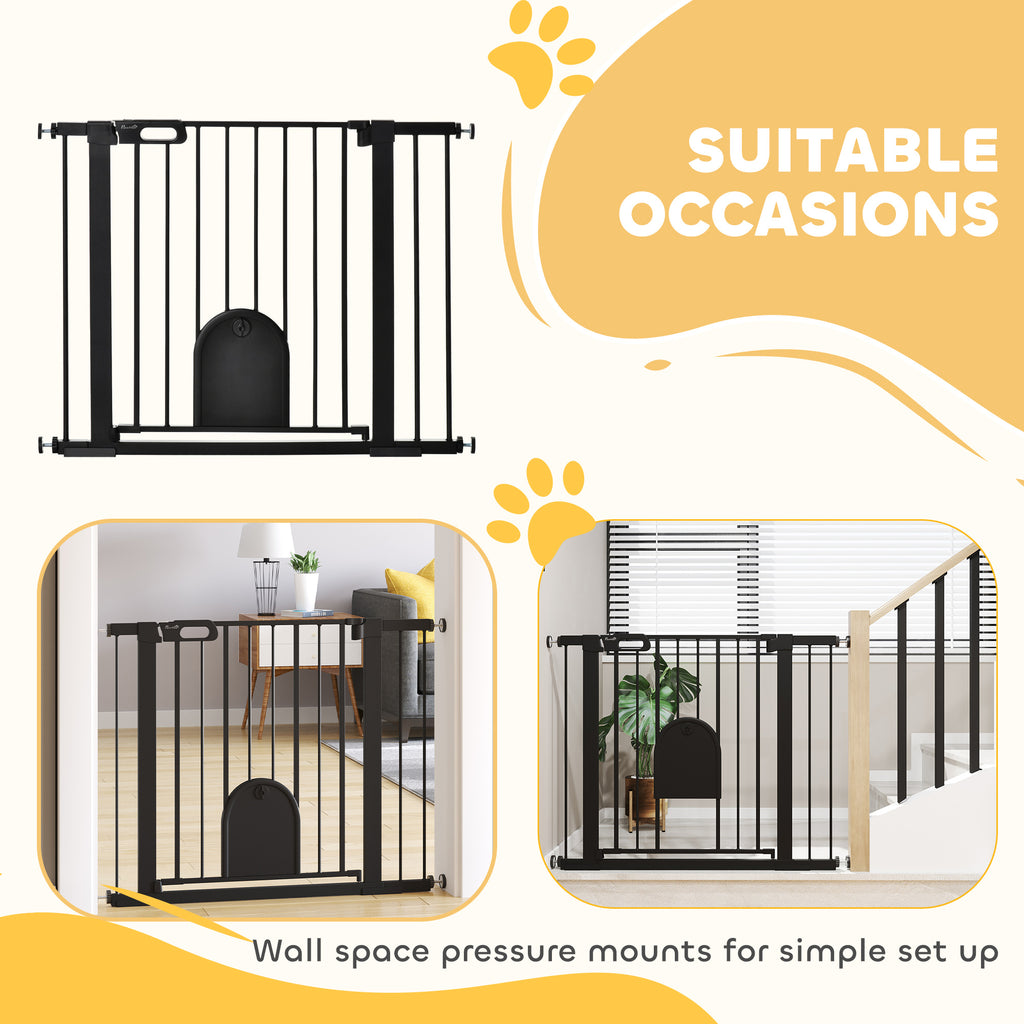 Barrière de sécurité animaux avec porte fermeture automatique système de double verrouillage, acier noir-7