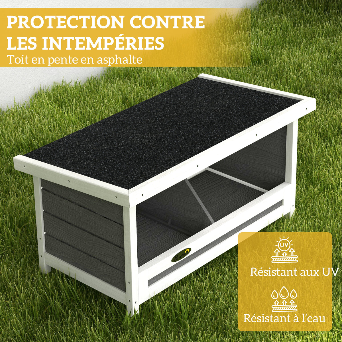 Pondoir nichoir pour poules 3 emplacements avec toit asphalte structure en bois 66 x 37 x 34 cm gris noir-5