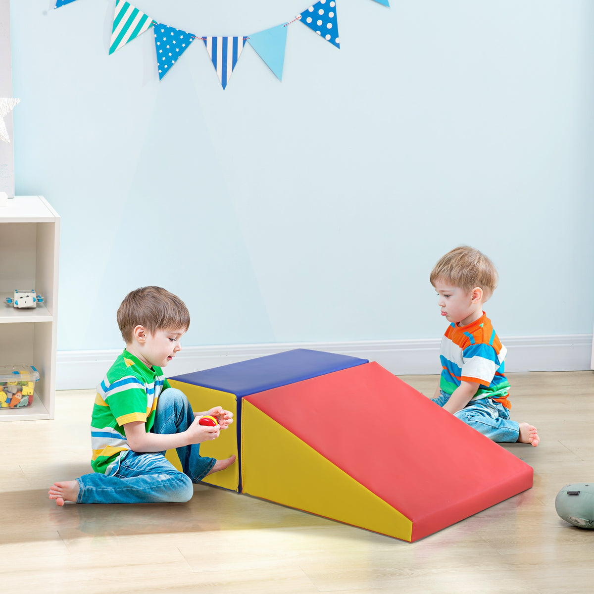 Parcours motricité bébé jouets d'escalade modulable 2 briques géantes en mousse 50 x 50 x 25 cm multicolore-1