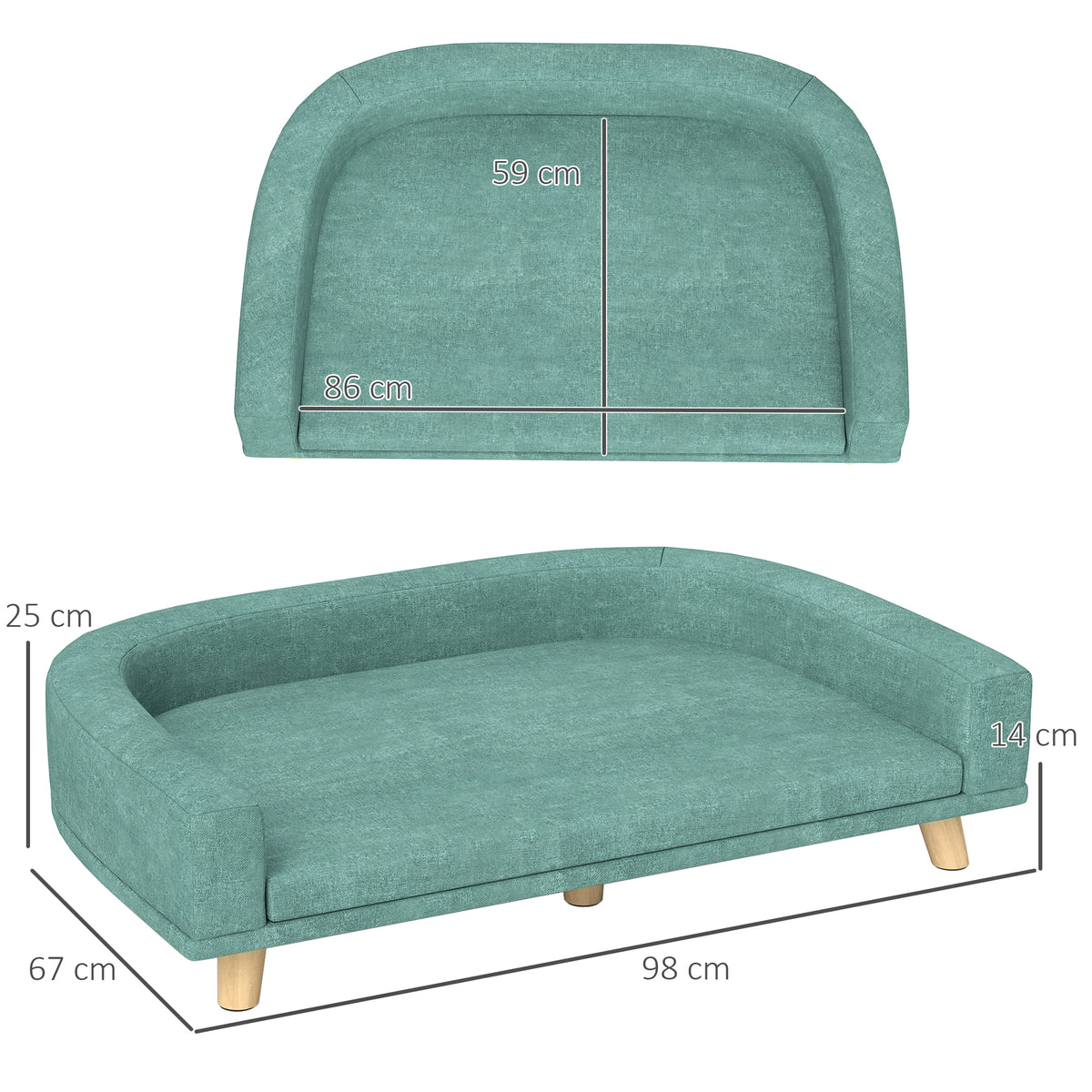 Canapé pour chien grand lit surélevé pour chien coussin lavable cadre en bois tissu polyester 98 x 67 x 25 cm vert clair-2