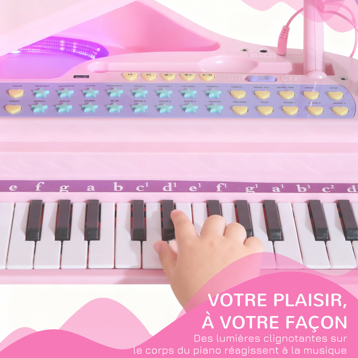 Piano à Queue électronique 37 Touches Multifonctions avec Micro Haut Parleur Rose-5