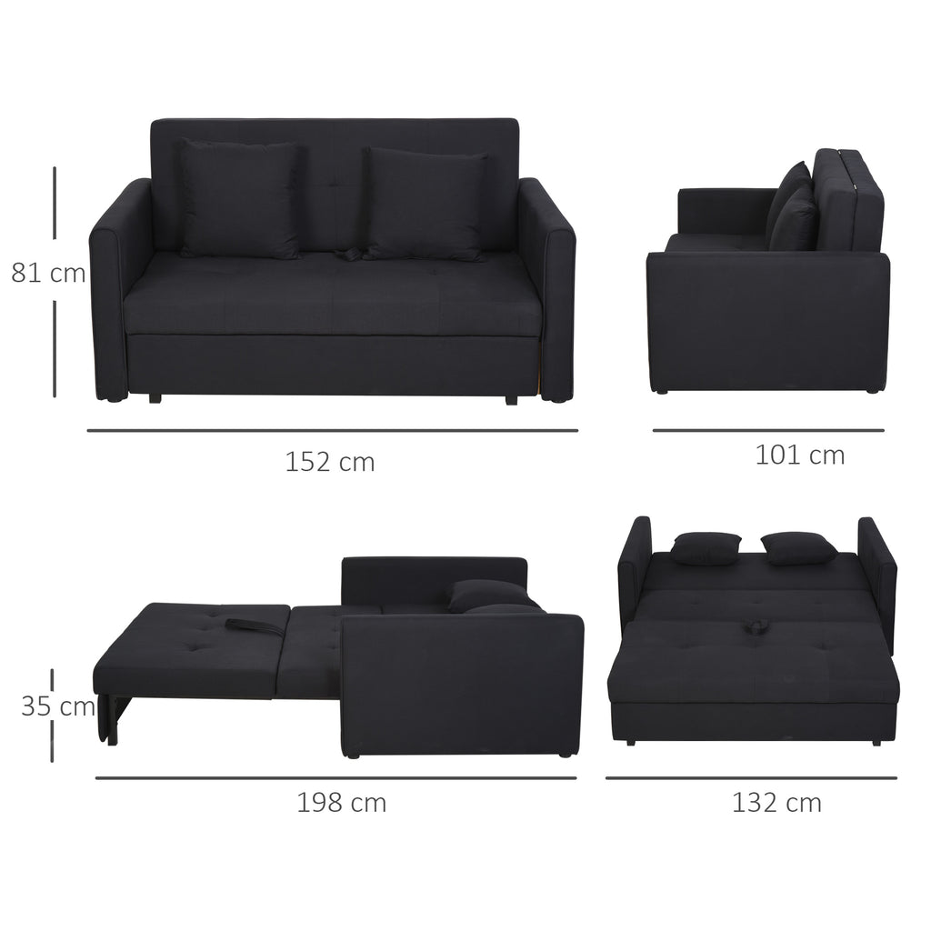 Canapé-lit 2 places convertible 2 en 1 avec 2 coussins et coffre de rangement intégré 152 x 101 x 81 cm gris foncé-2