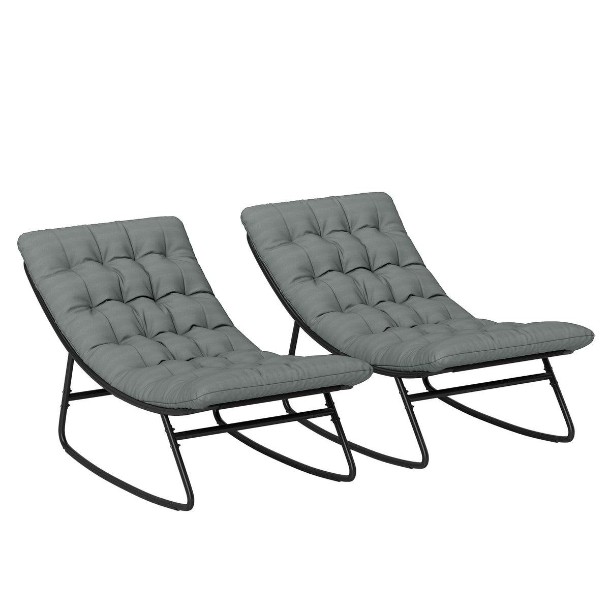 Lot de 2 fauteuils à bascule extérieur avec coussins épais, siège tissu textilène respirant et cadre en acier, gris-0