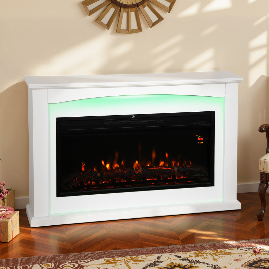 Cheminée électrique 1000W/2000W, fausse cheminée décorative, effet flamme à 5 luminosités réglables, 121x25x77cm, blanc-1