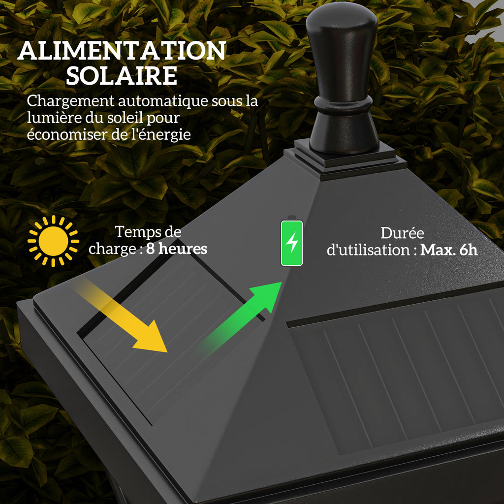 Luminaire extérieur lampadaire sur pied solaire lampadaire lanterne classique LED 30 Lm 15 x 15 x 127 cm noir-3
