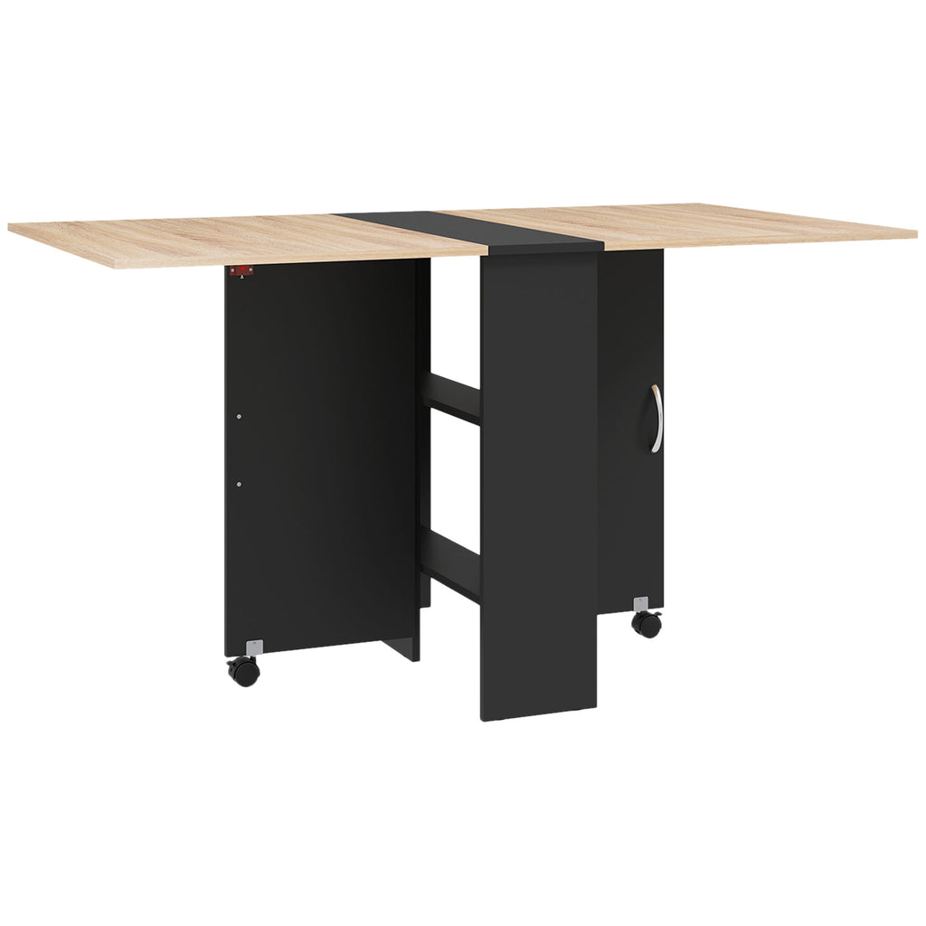 Table pliante de cuisine salle à manger amovible sur roulettes 75 x 140 x 74 cm coloris chêne et noir-0