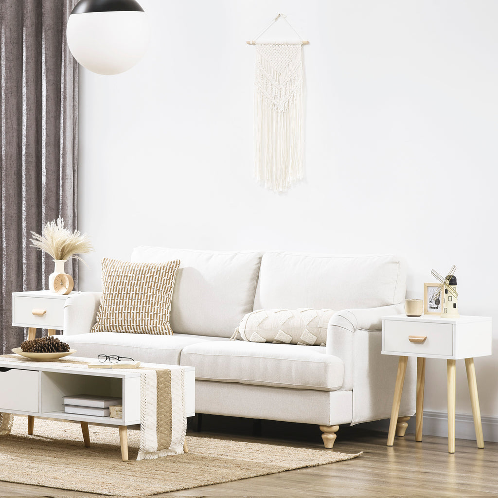 Lot de 2 tables de chevet, table de nuit moderne avec tiroir et pieds en bois massif, 40,5 x 30,5 x 60 cm, blanc-9