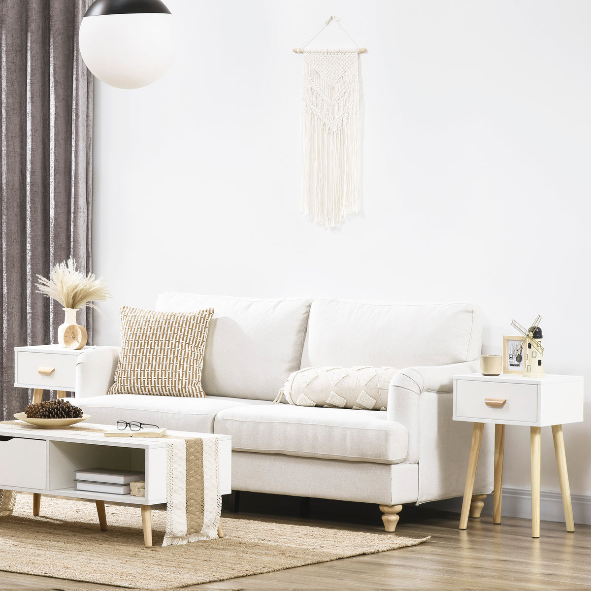 Lot de 2 tables de chevet, table de nuit moderne avec tiroir et pieds en bois massif, 40,5 x 30,5 x 60 cm, blanc-9