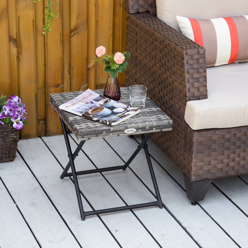 Table basse pliable de jardin style cosy chic dim. 40L x 40l x 40H cm métal époxy résine tressée imitation rotin gris-9