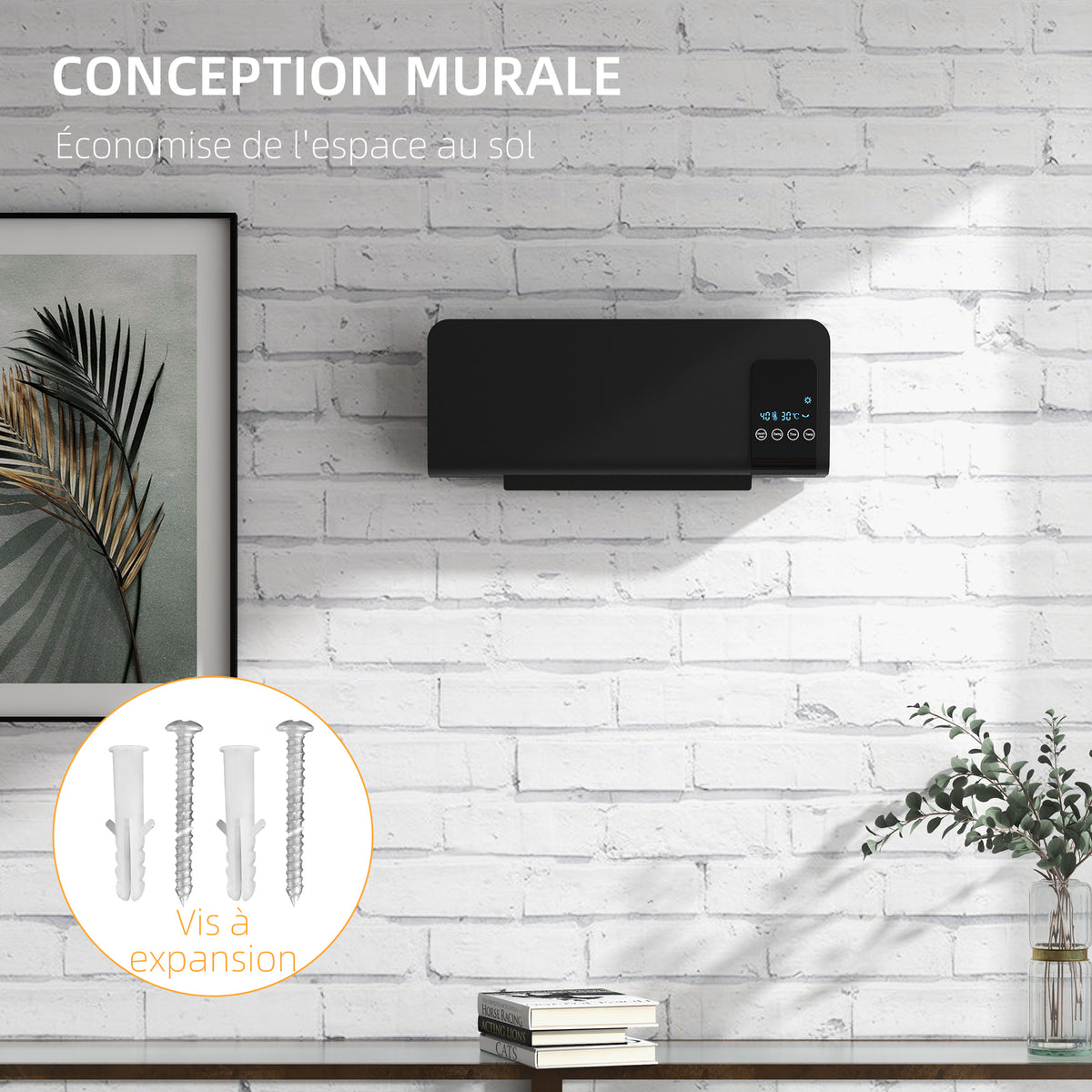 Radiateur soufflant mural chauffage céramique PTC - 1000 W / 2000 W oscillation minuterie avec télécommande noir-9