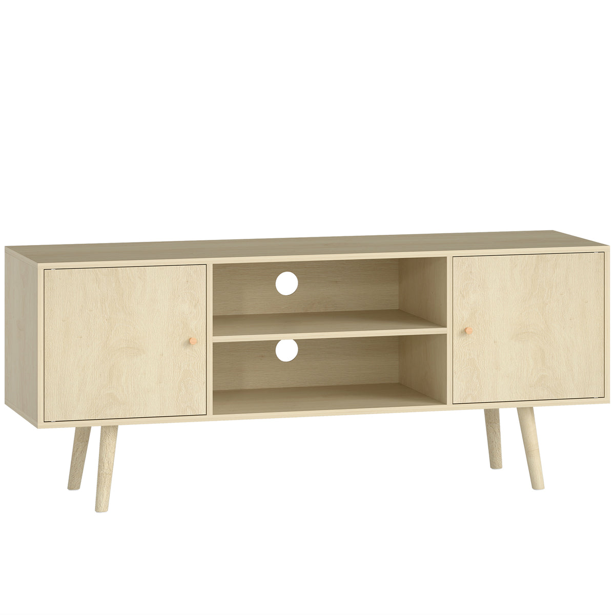 Meuble TV meuble télé pour téléviseur jusqu'à 55 pouces 2 placards et 2 étagères ouvertes 120x34x50cm effet bois naturel-0