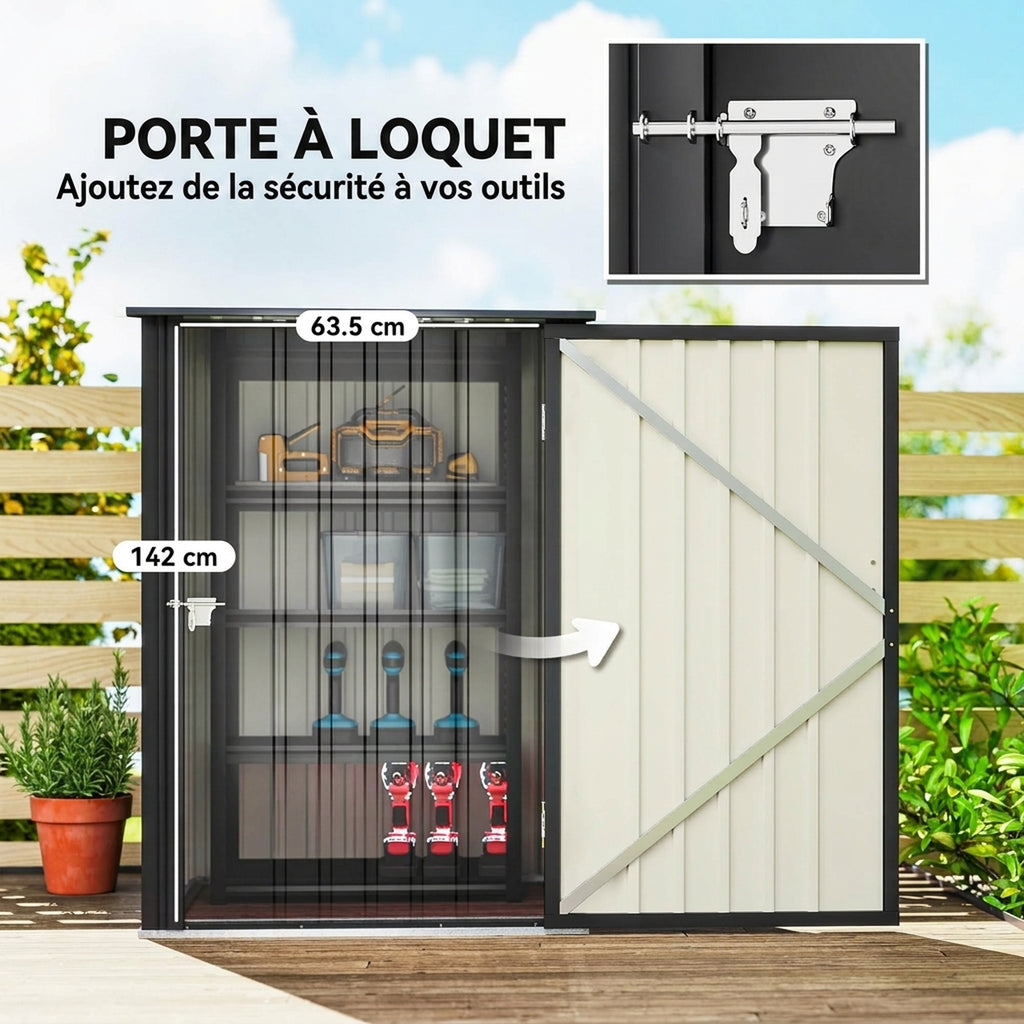 Abri de Jardin en Acier galvanisé 1m², avec Tôle Ondulée, Toit Incliné et Porte Verrouillable, 100x104x160cm, Gris Foncé-4