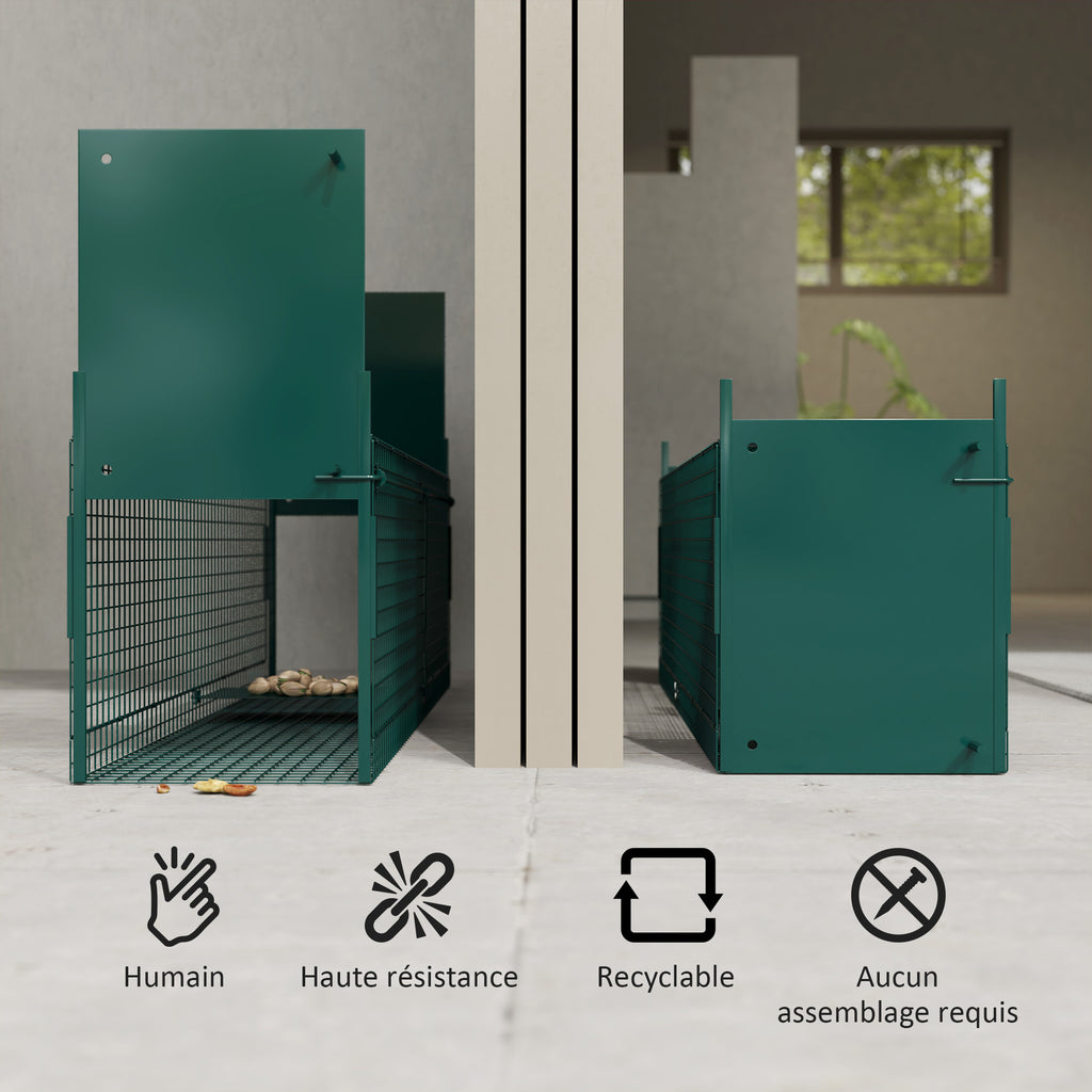 Piège Vivant Cage Attrape 100x25x28cm Piège Fouine pour Martres, Rats, Souris - 2 entrées + poignée - métal vert-5