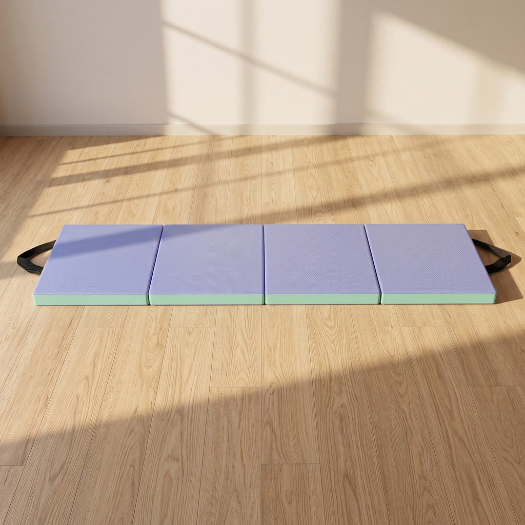 Tapis de gymnastique pliable portable, tapis de sport épais en 4 parties avec poignées, 180 x 60 x 5 cm, vert et violet-1