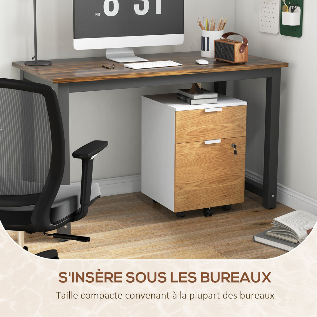 Caisson de bureau, meuble de rangement 2 tiroirs 2 barres pour dossier suspendu, verrouillable avec 2 clés 42x40x60 cm-7