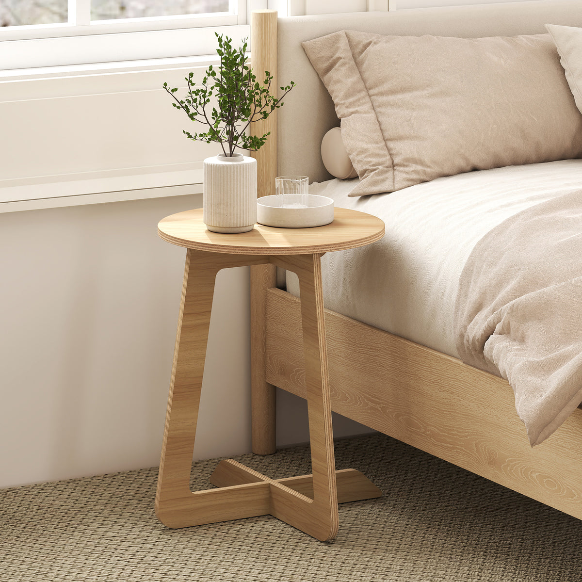 Table d'Appoint en Forme C, Plateau Rond Ø 36 cm, Table Basse Moderne, Compact, Montage par Clipsage, Effet Bois Naturel-7
