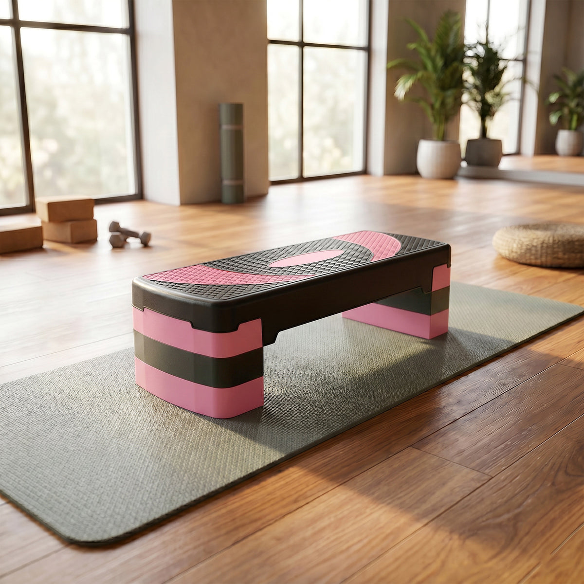 Stepper fitness aérobic hauteur réglable surface antidérapante 80 x 31 x 20 cm noir rose clair-1