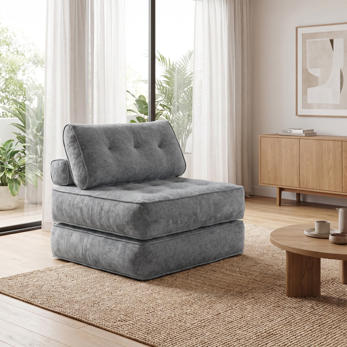 Fauteuil Convertible 1 Place 95 x 220 cm avec 2 Oreillers, Siège Épais, Fauteuil-Lit Chauffeuse 3 en 1, Gris Clair-9