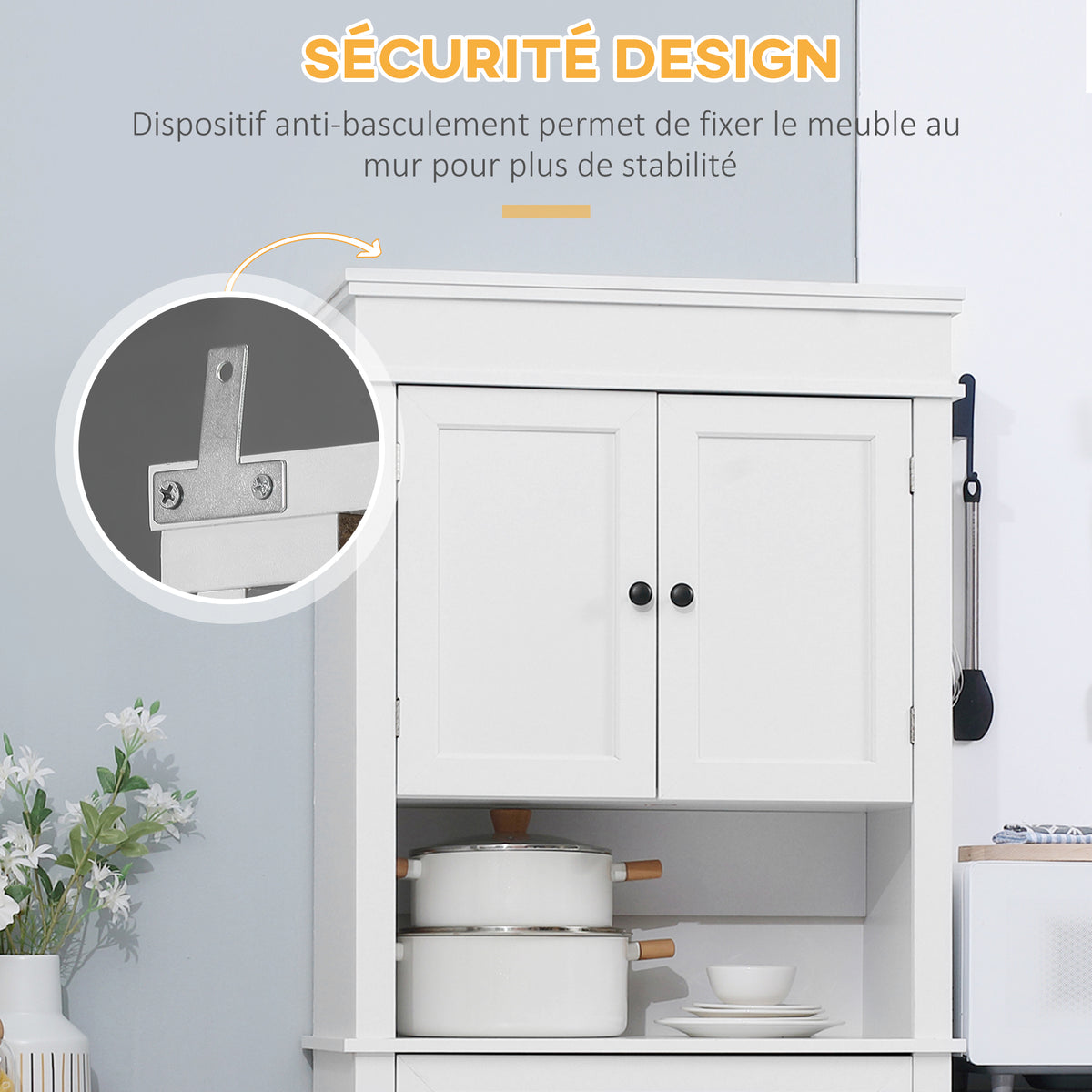 Buffet de cuisine armoire de cuisine multi-rangements 2 placards 2 portes tiroir niche MDF panneaux particules E1 blanc-5