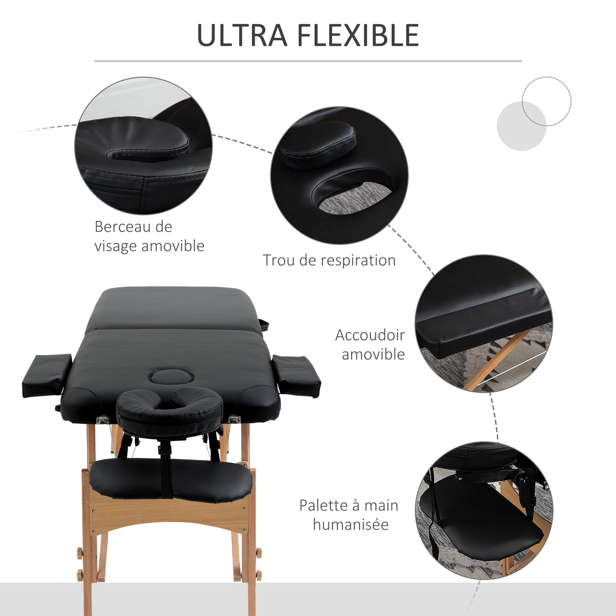Lit/Table de Massage cosmetique Pliable en Bois 2 Zones noir-4
