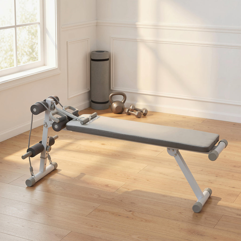 Banc de Musculation Multifonction, Banc Plat Réglable avec Siège à 3 Niveaux, 141 x 52 x 54-71 cm, Bleu et Blanc-1