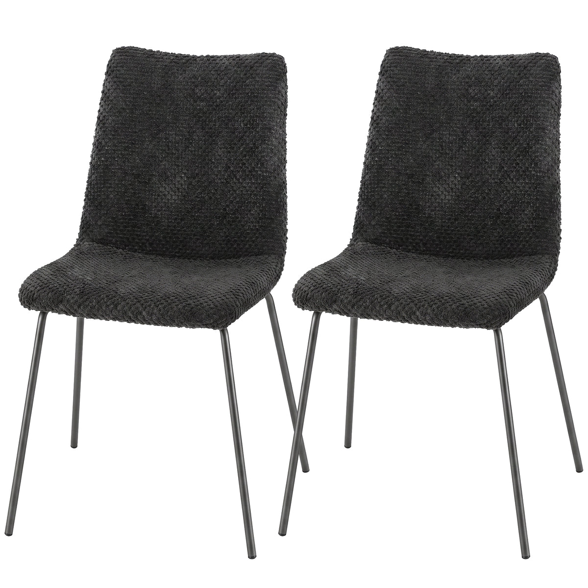 Lot de 2 Chaises de Salle à Manger, Chaises Cuisine Rembourrées en Velours, Dossier Incurvé, Pieds en Métal, Gris Foncé-0