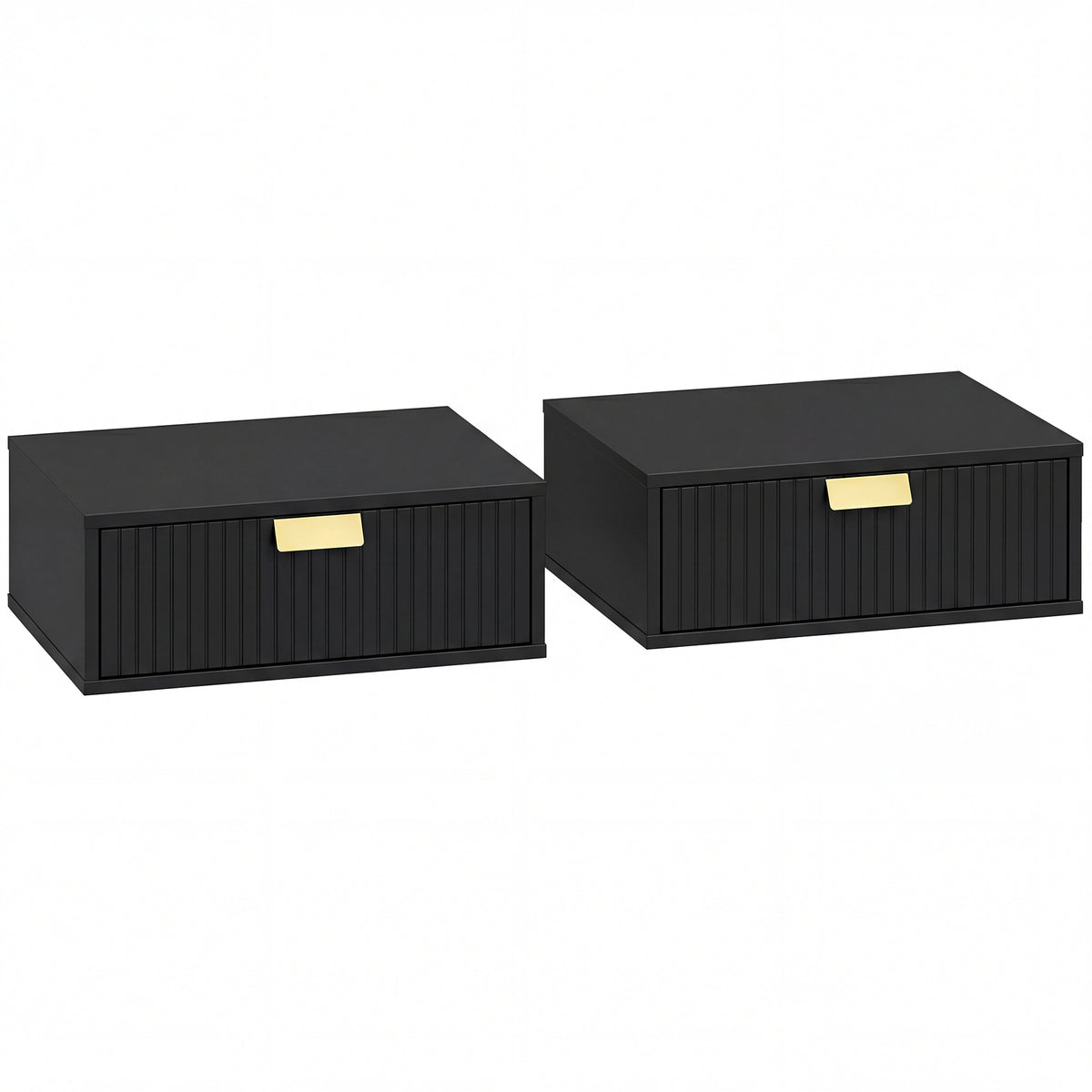Lot de 2 Tables de Chevet Murales, Tables de Nuit Suspendues avec Tiroir Ondulé, 40 x 30 x 15 cm, Noir-0