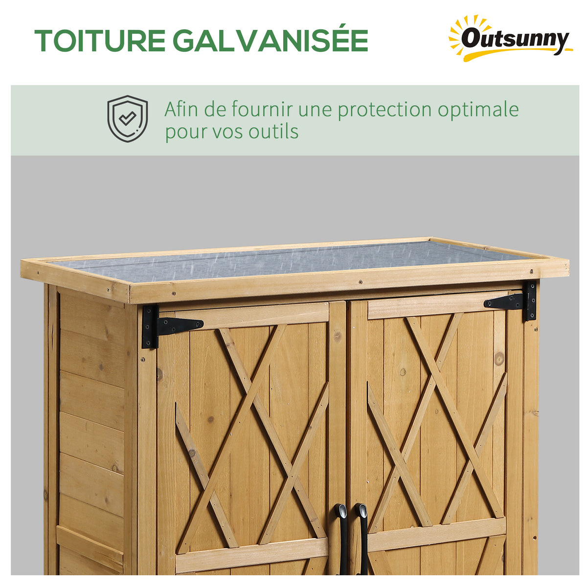 Abri de jardin armoire de jardin 3 étagères 2 portes toit en tôle galvanisé étanche bois sapin 75 x 40 x 90 cm jaune-4
