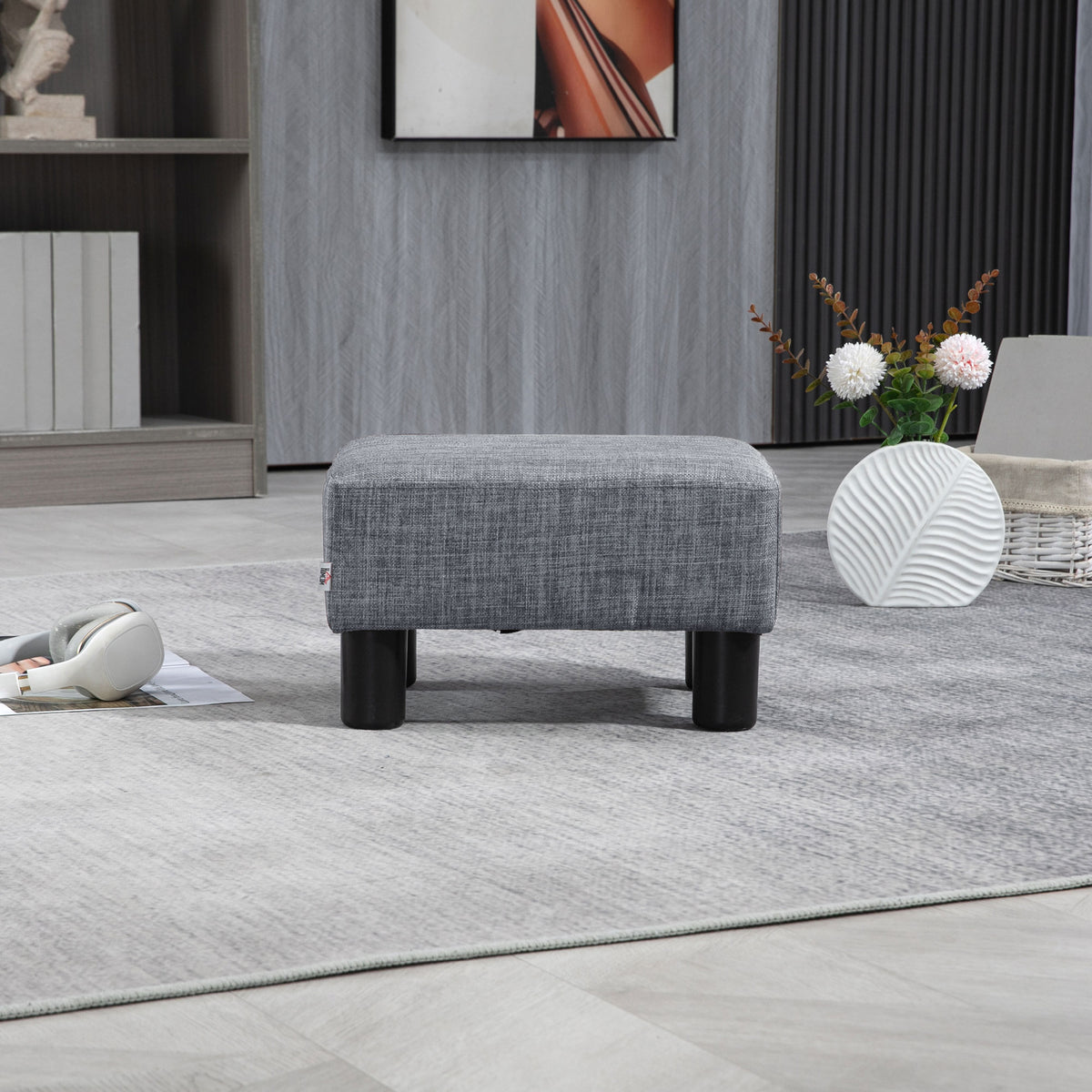 Pouf repose-pied tabouret bas en tissu de lin capacité de charge 110 Kg 40 x 30 x 24 cm gris-8