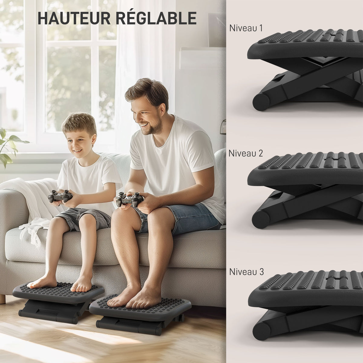Repose-pieds ergonomique de bureau hauteur et inclinaison réglables 46 x 35 cm noir-3