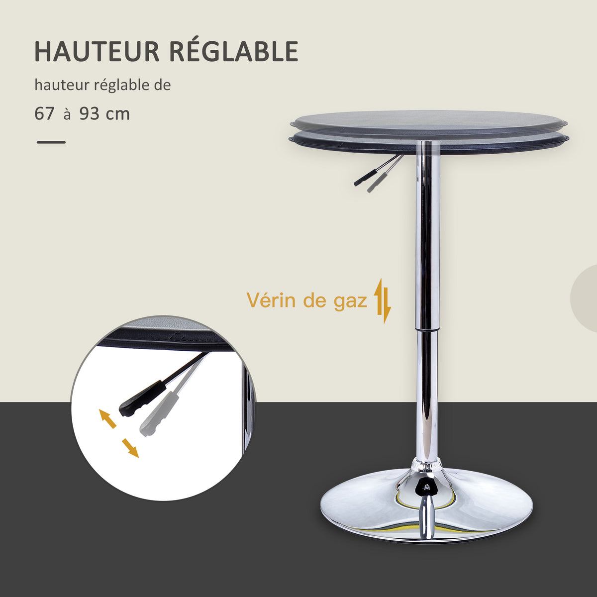 Table de Bar Table Bistro Mange-debout Chic Style Contemporain Hauteur réglable 67-93 cm Ø 63 cm Plateau-3