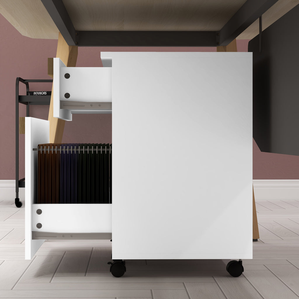 Caisson de bureau à roulettes avec 2 tiroirs coulissants trieur à dossiers 48 x 40 x 59,5 cm blanc-6