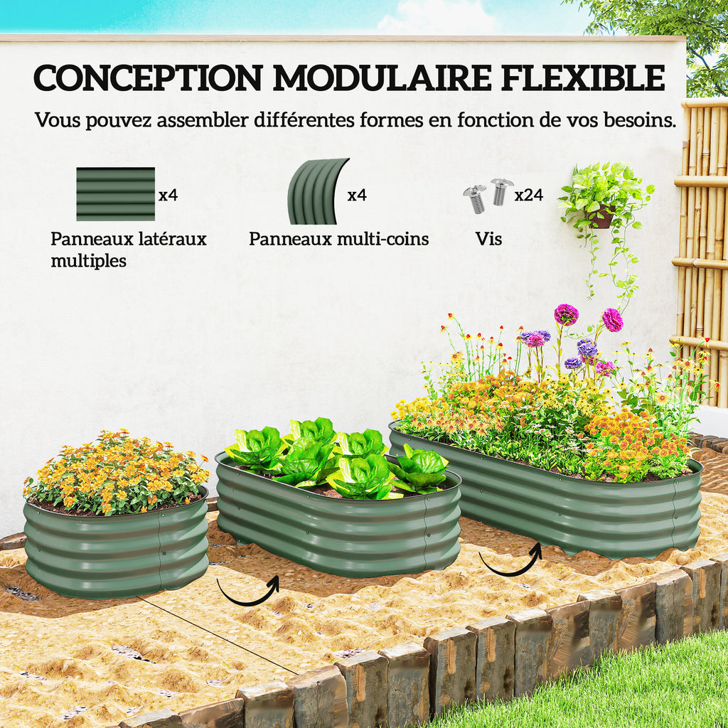 Jardinière surélevée carré potager de jardin en acier modulable légumes, plantes, fleurs, dim. 150 x 62 x 30 cm vert-3