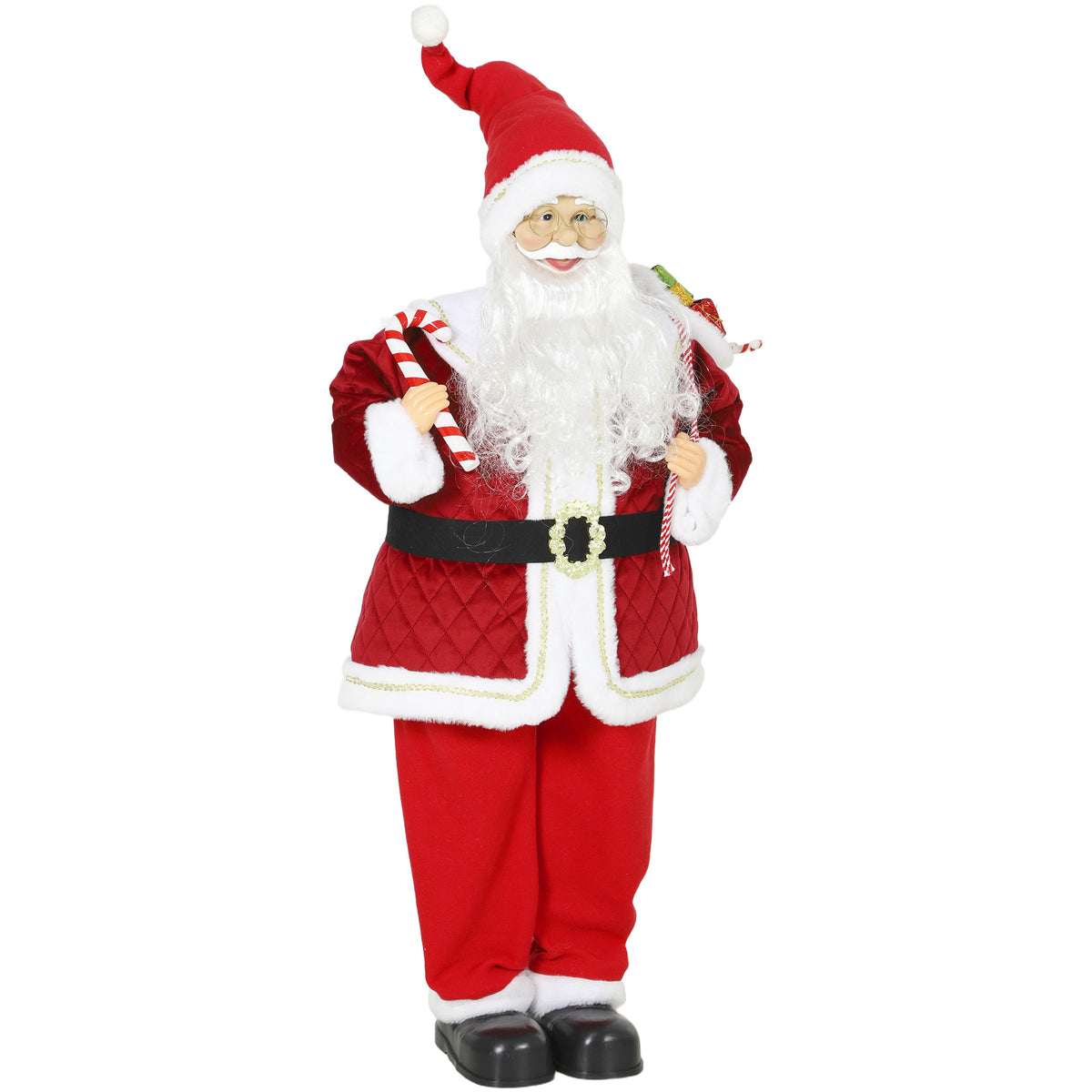 Père Noël Animé 120 cm avec Musique, Décoration de Noël Chantante à Tête Mobile, Activation Sonore et Tactile, Rouge-0