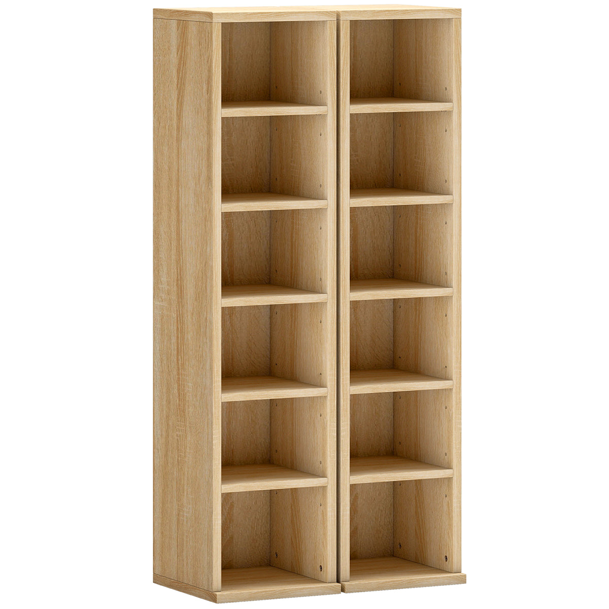 Lot de 2 étagères colonnes armoire de rangement CD-DVD 12 compartiments 21 x 22,5 x 88,5 cm capacité 204 CD chêne-0