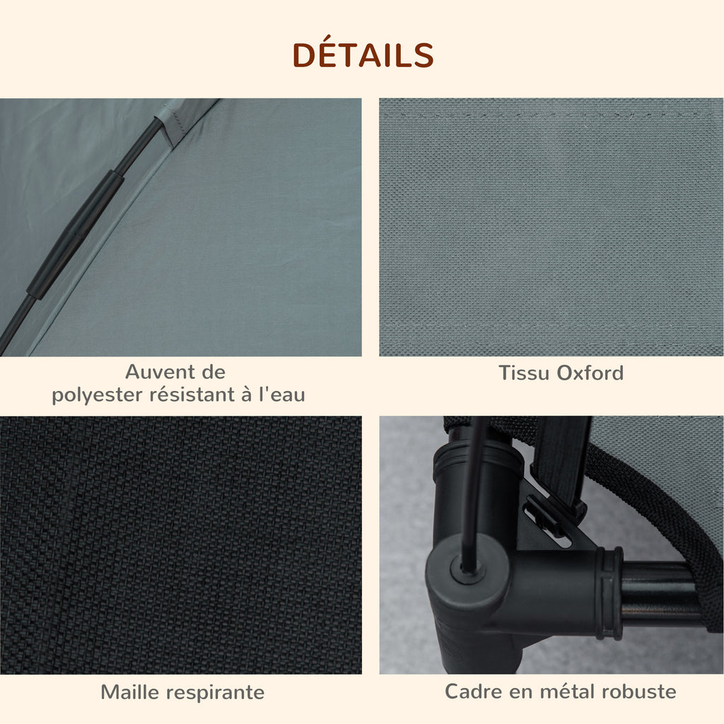 Lit chien sureleve avec parasol, lit de camp chien chat sur pieds tissu Oxford respirant, anti-UV cadre en métal sac de transport inclus couchage extérieur pour chat 161 x 46 x 61 cm gris noir-5