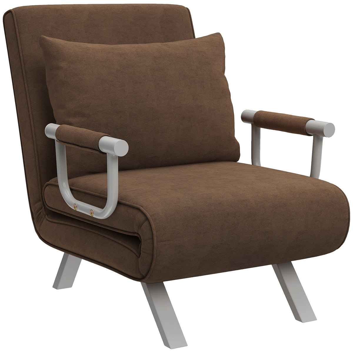 Fauteuil chauffeuse canapé-lit Convertible 1 Place déhoussable Grand Confort Coussin Pieds accoudoirs métal suède Marron-0