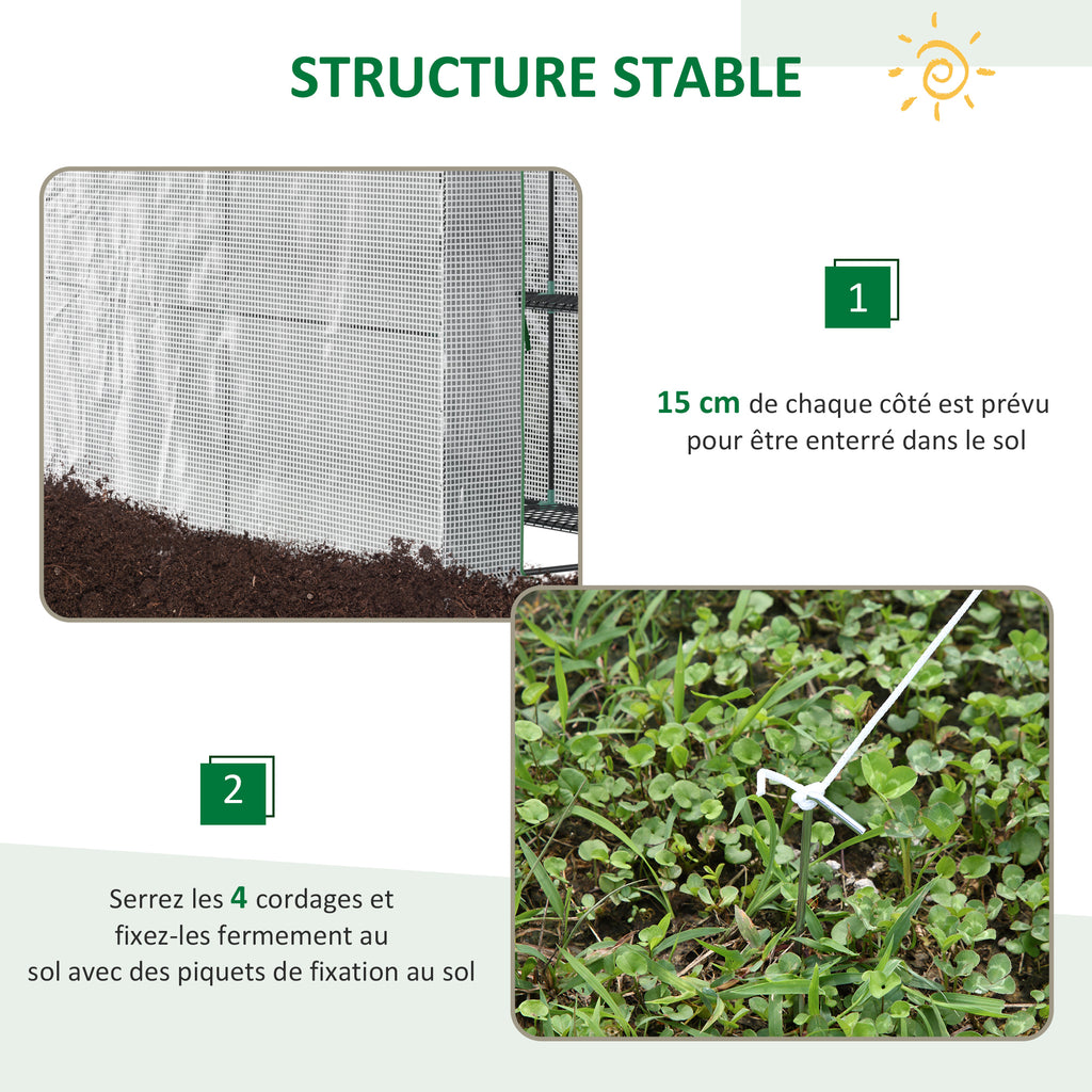 Serre de jardin PE avec étagère 2 niveaux, serre de balcon, bâche renforcée 140 g/m², acier, porte zippée-5