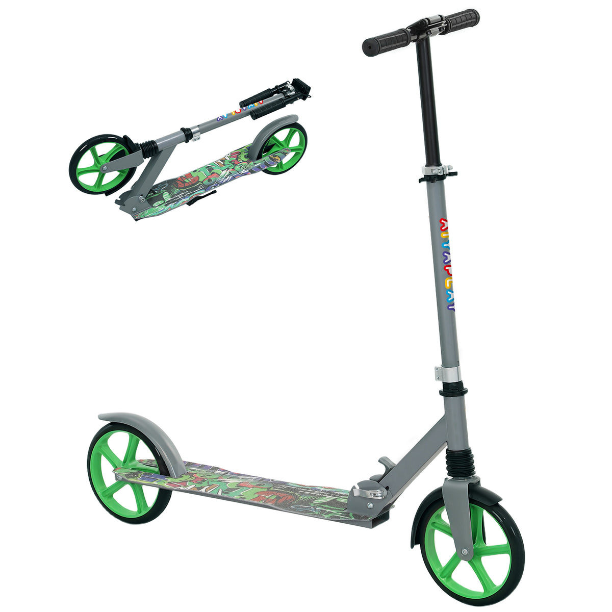 Trottinette enfants 6 à 12 ans, trottinette pliable à 2 roues, hauteur réglage, pour filles et garçons, scooter vert-0