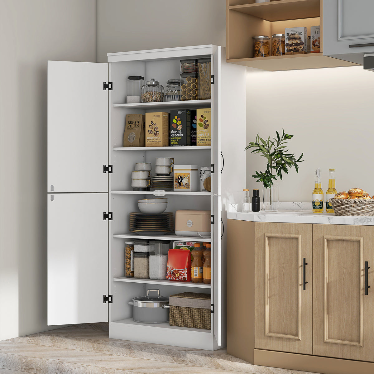 Armoire de cuisine buffet de salle à manger avec 4 portes 6 étagères de rangement style moderne 76 x 40 x 177 cm blanc-1