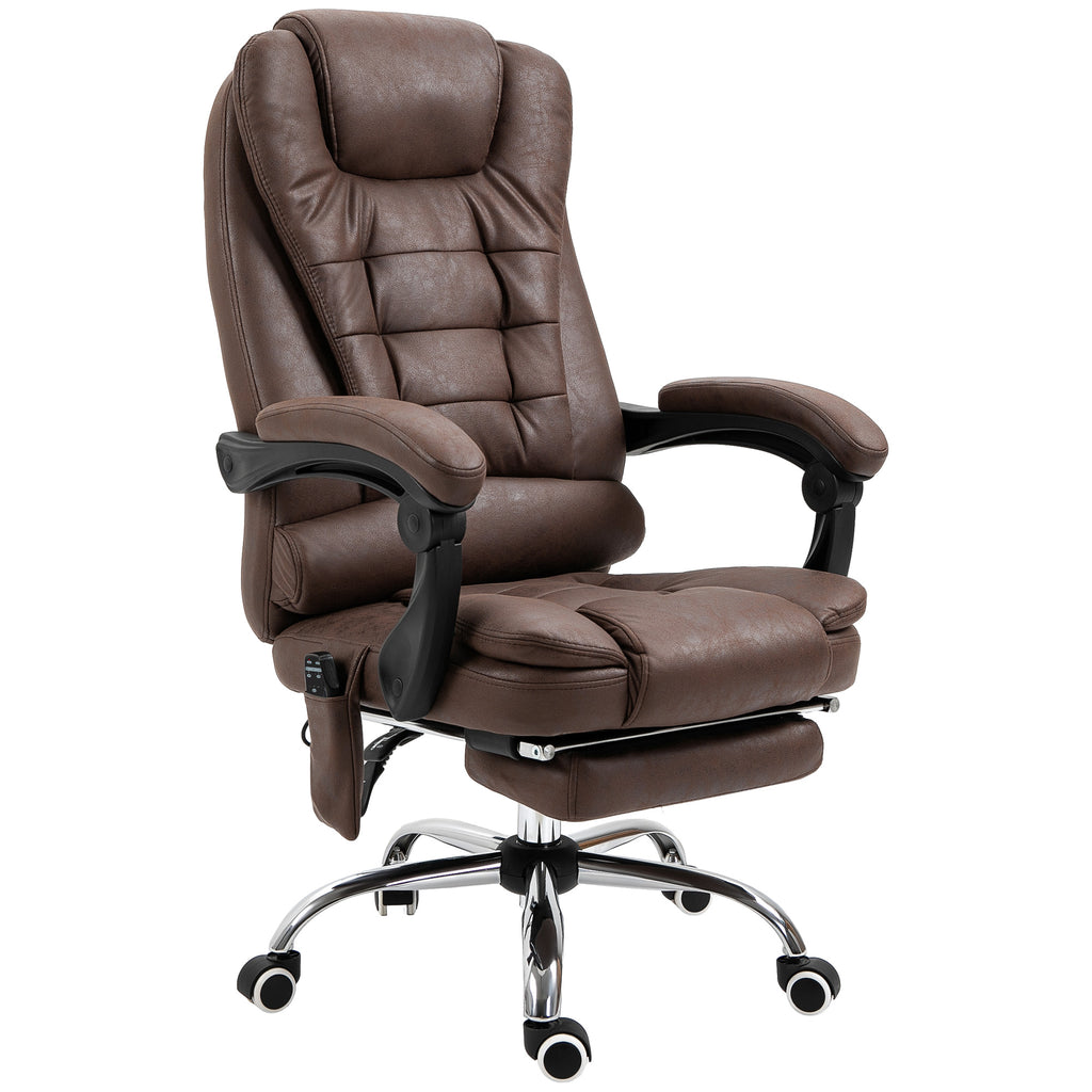 Fauteuil de bureau direction massant chauffant hauteur réglable dossier inclinable toile de microfibre marron-7