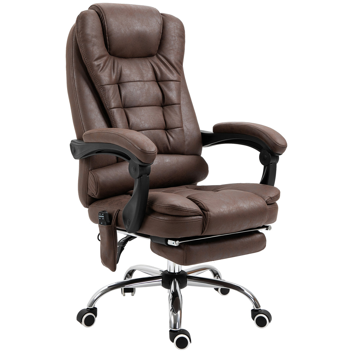 Fauteuil de bureau direction massant chauffant hauteur réglable dossier inclinable toile de microfibre marron-7
