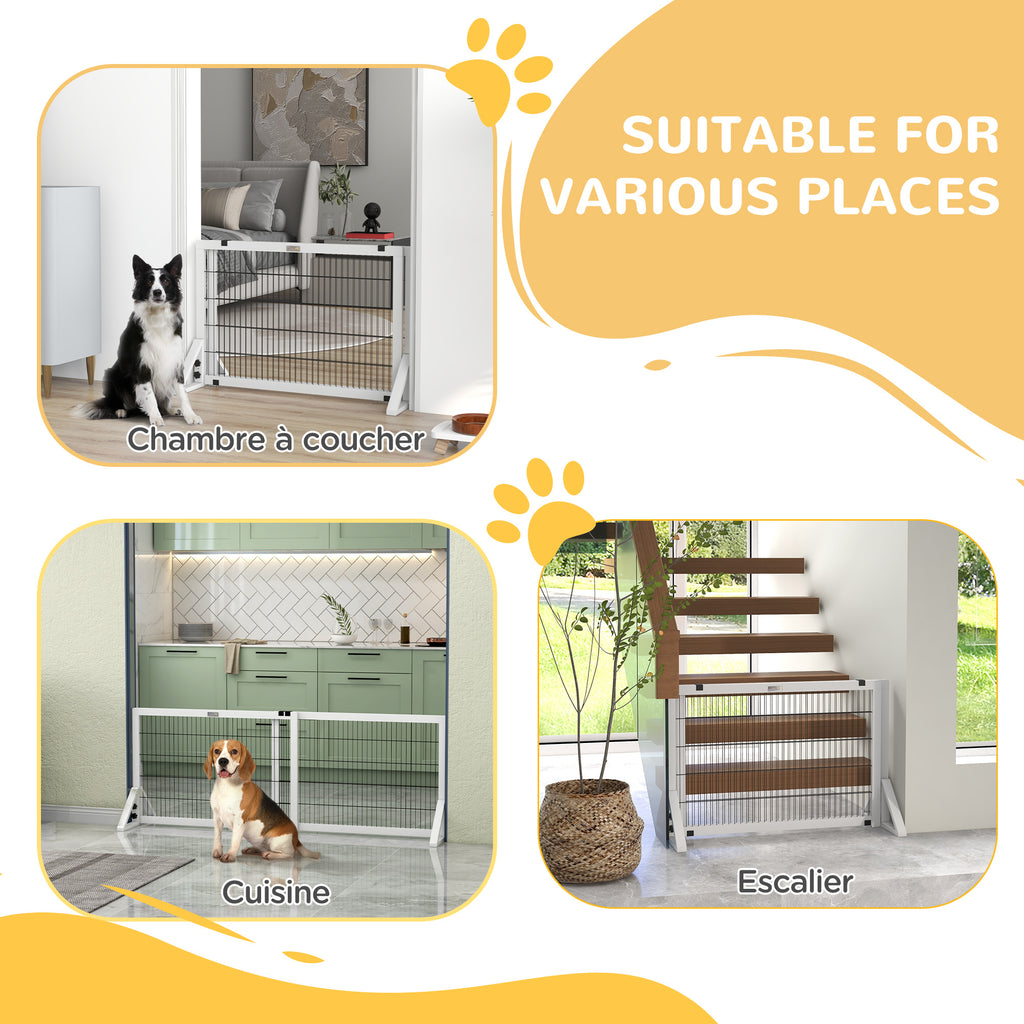 Barrière de sécurité pour chien barrière de protection à 2 panneaux largeur réglable 101-181 cm en bois acier blanc-4