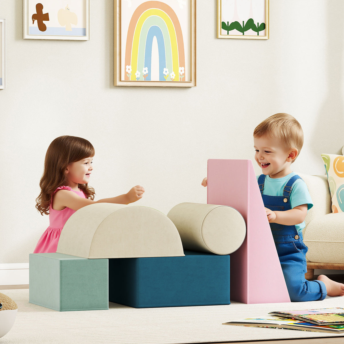 Parcours motricité bébé jouet d'escalade modulable 5 pièces housse lavable en velours 61 x 40,6 x 60 cm multicolore-1